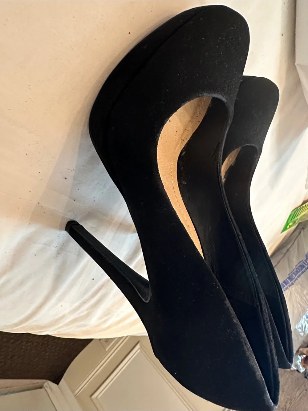 Delicious Black Suede Platform Stiletto Heels 6